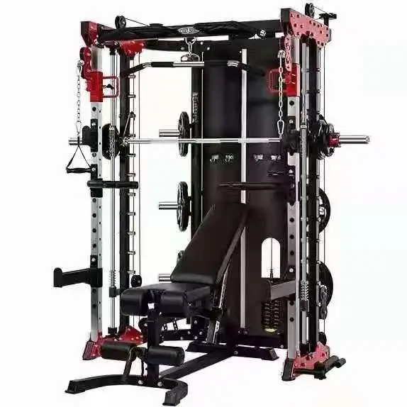 Power Cage Leg Press DIP Chin & Jammer Arms Adjustable Weight Bench W/Leg Extension Full Accessories|Smith Machine & Functional Trainer