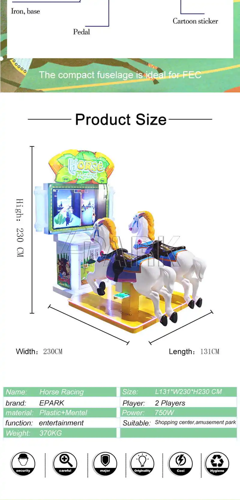 Epark Factory Double Player Horse Racing Ride Coin Operated Game Machine for Sale