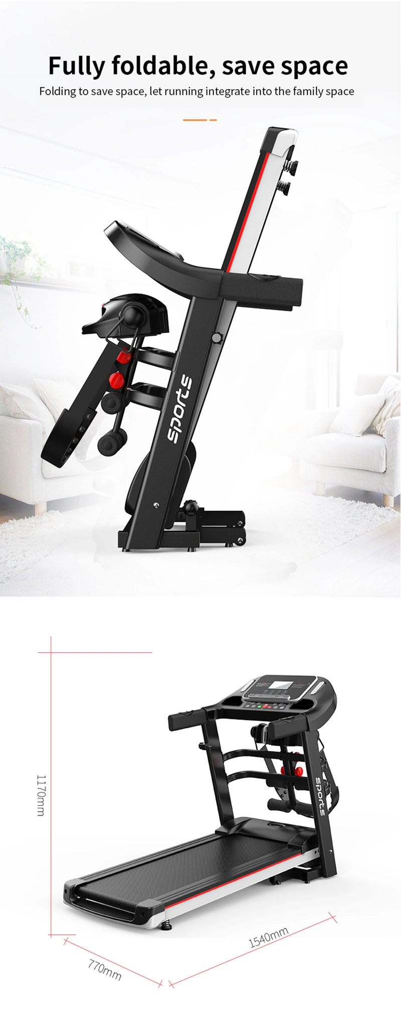 Home Treadmill Multi-Functional Walking Running Machine Gym Fitness Equipment New Mini OEM 2.0HP Motor Power Packing Output Electric Treadmill